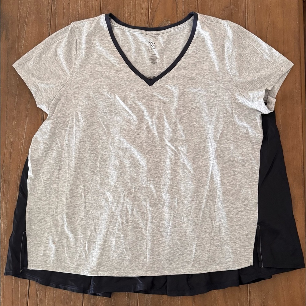 Livi Active Heather Gray and Dark Blue V-Neck Tee